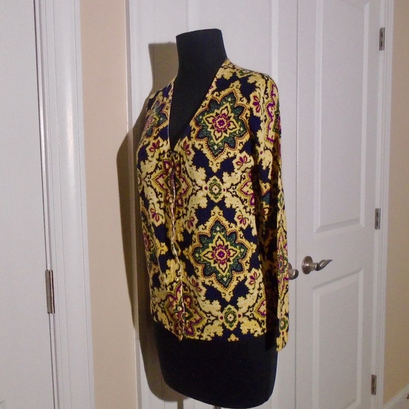 TALBOTS Printed Merino Wool Cardigan S-M Petite - Picture 4 of 8